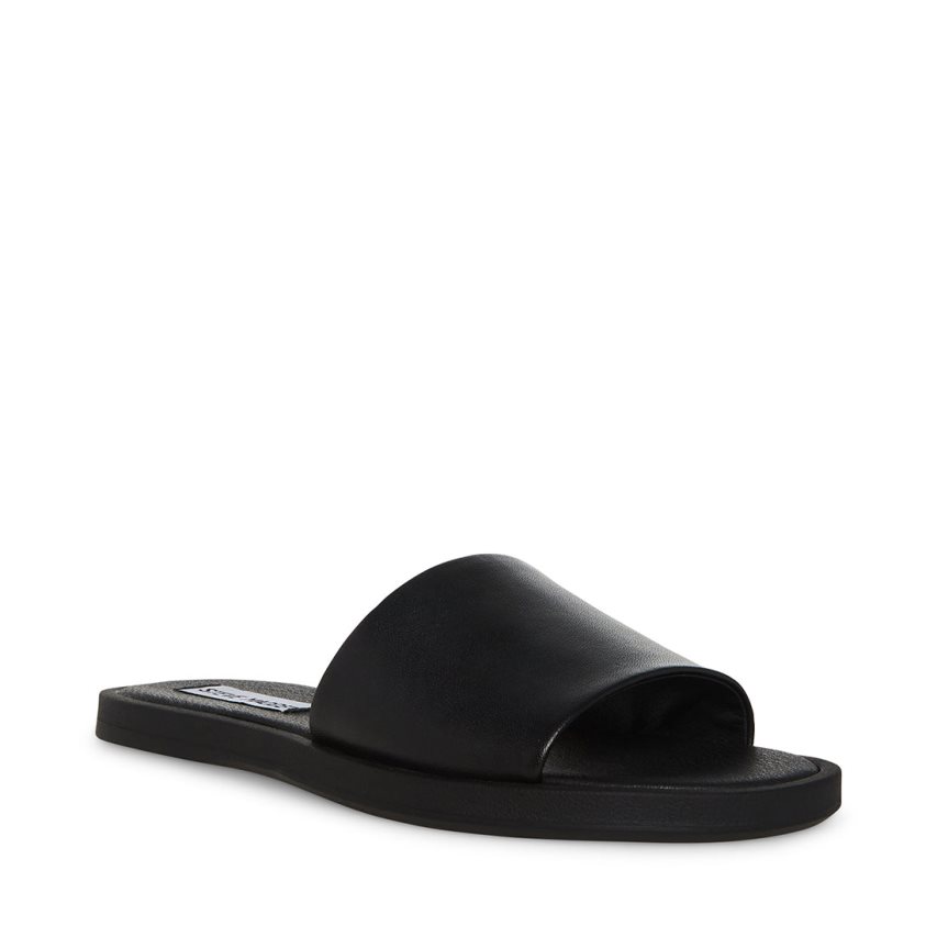 Black Steve Madden Kaya Leather Women\'s Slides | PH 3420OZC